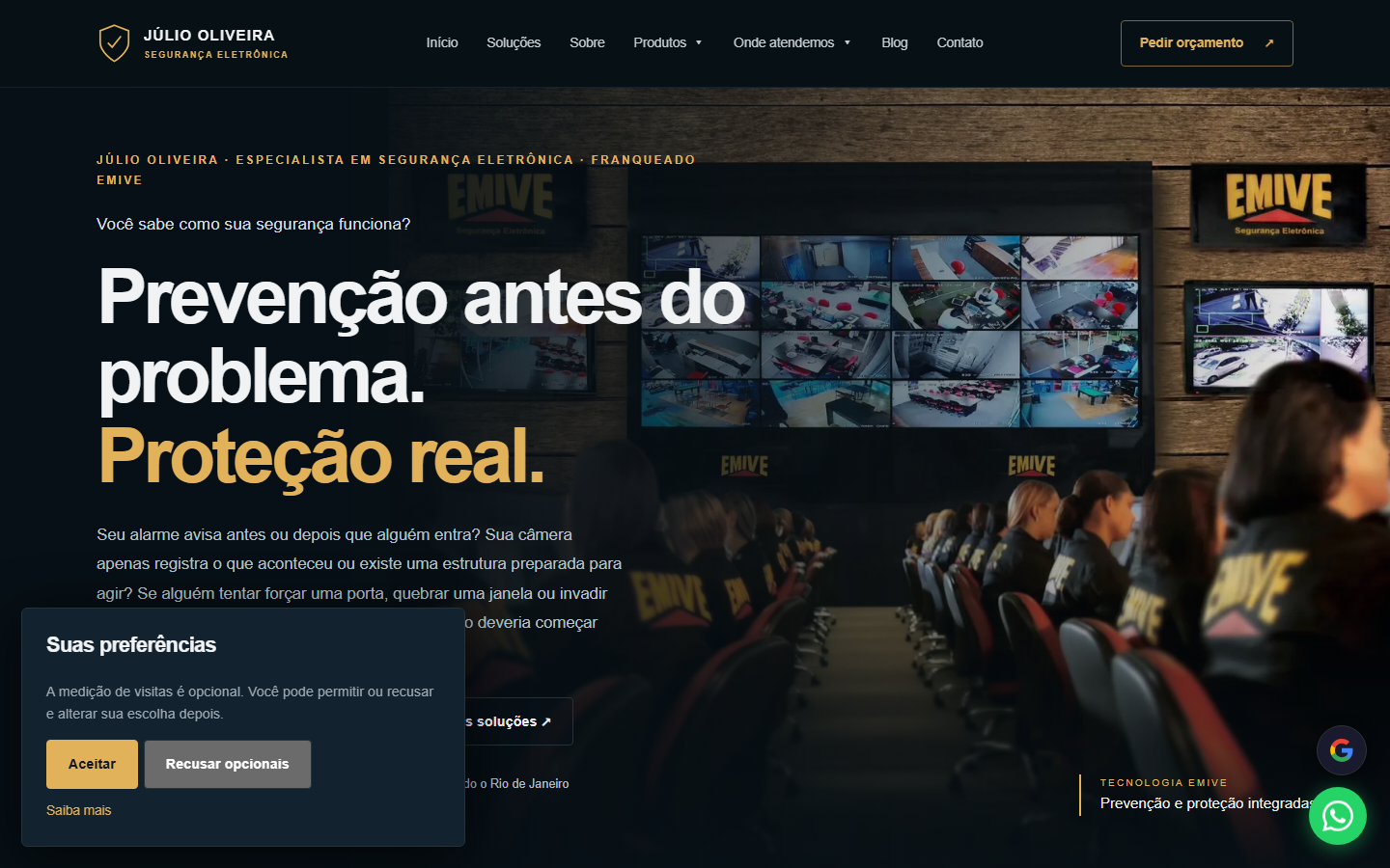 Captura do site do Júlio Segurança Eletrônica em desktop, 1440px