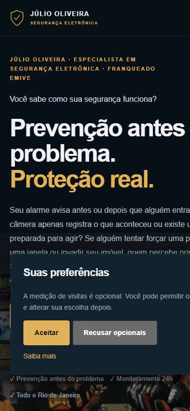 Captura do site do Júlio Segurança Eletrônica no celular, 390px